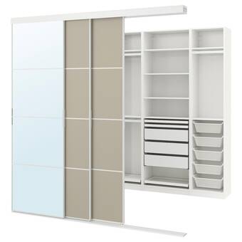 IKEA Skytta / pax vestidor+puertas correderas, blanco mehamn/auli/beige espejo, 251x115x240 cm oferta