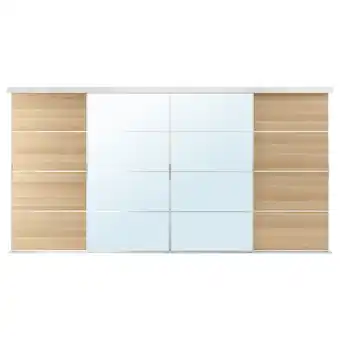 IKEA Skytta / mehamn/auli puerta corredera combi, aluminio/efecto roble tinte blanco espejo, 401x205 cm oferta