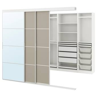 IKEA Skytta / pax vestidor+puertas correderas, blanco mehamn/auli/beige espejo, 251x115x205 cm oferta