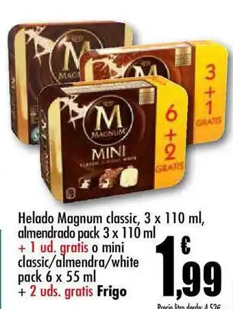 Unide Supermercados Helado Magnum classic 3 x 110 ml, almendrado pack 3 x 110 ml + 1 ud. gratis O Mini classic/almendra/white + gratis Frigo oferta