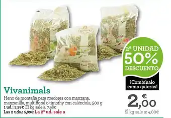 TiendAnimal Vivanimals Heno de montaña para roedores con manzana, manzanilla, multifloral o timothy con caléndula 500 g oferta