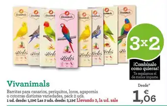 TiendAnimal Vivanimals Barritas para canarios, periquitos, loros, agapornis o cotorras distintas variedades, pack 2 uds. oferta