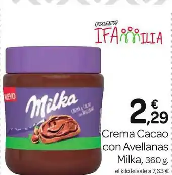 Supermercados El Jamón Milka Creme Cacao con Avellanas 360 g oferta