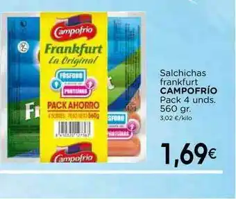 Supermercados Piedra Campofrío Salchichas Frankfurt Pack 4 unds. 560gr. oferta