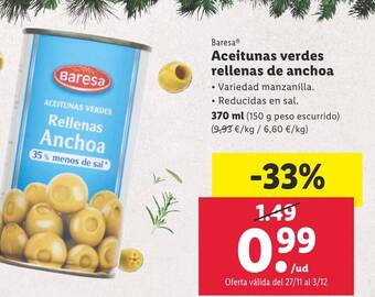 Lidl Baresa® Aceitunas verdes rellenas de anchoa oferta