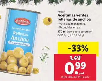 Lidl Baresa® Aceitunas verdes rellenas de anchoa oferta