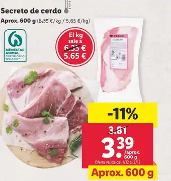 Lidl Secreto de cerdo oferta