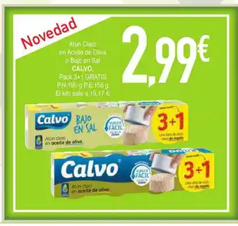 Masymas Calvo Atún Claro en Aceite de Oliva O Bajo en Sal Pack 3 + 1 Gratis oferta