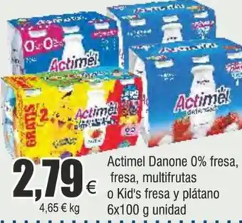 FROIZ Actimel Danone 0% fresa, fresa, multifrutas o Kid's fresa y plátano 6x100 g unidad oferta