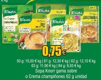 Froiz Sopa Knorr gama sobre o Crema champiñones 62 g unidad oferta