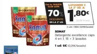 Supermercados Lupa Somat Detergente Excellence Caps 4 en 1, 18 + 3 lavados oferta