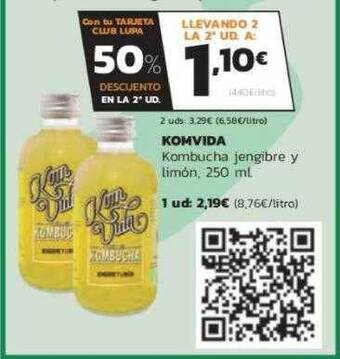 Supermercados Lupa Komvida Kombucha Jengibre Y Limón oferta