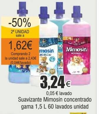 Froiz Suavizante Mimosín concentrado gama 1,5 L 60 lavados unidad oferta