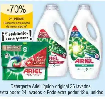 FROIZ Detergente Ariel líquido original 36 lavados, extra poder 24 lavados o Pods extra poder 12 u, unidad oferta