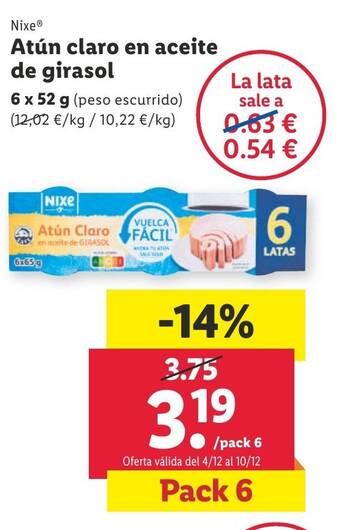 Lidl Atún Claro en aceite de girasol oferta