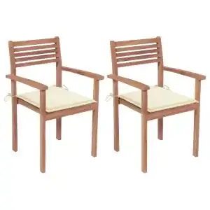 Brico Depôt Vidaxl sillas de jardín 2 uds madera maciza de teca con cojines crema oferta