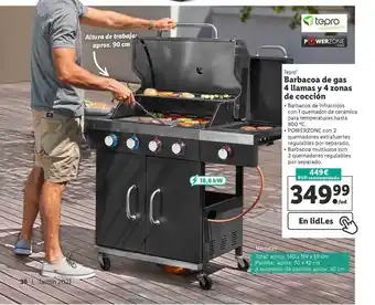 Lidl Tepro Barbacoa De Gas 4 Llamas Y 4 Zonas De Cocción oferta
