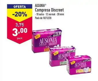 ALDI Ausonia Compresa Discreet oferta