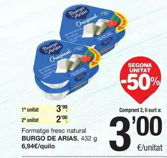 SPAR Fragadis Secona Unitat -50% Formatge Fresc Natural Burgo De Arias 432g oferta