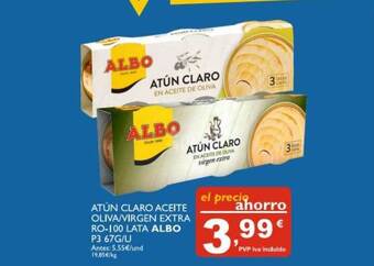 Cash Ecofamilia Atún Claro Aceite Oliva Virgen Extra Ro-100 Lata Albo oferta
