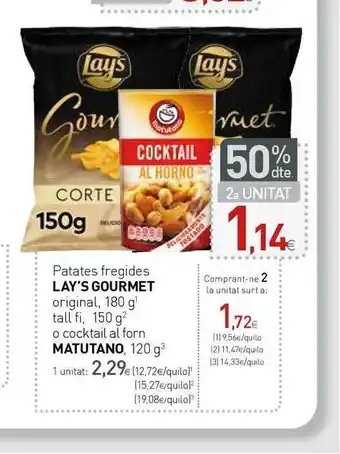 Condis 50% Dte. 2a Unitat Patates Fregides Lay's Gourmet O Matutano oferta