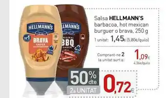 Condis 50% Dte. 2a Unitat Salsa Hellmann's Barbacoa Hot Mexican Burguer O Brava 250 g oferta