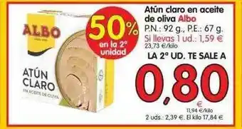 Alimerka 50% En La 2a Unidad Atún Claro En Aceite De Oliva Albo oferta