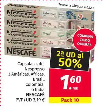 Maskom Supermercados Cápsulas Café Nespresso 3 Américas, Africas, Brasil, Colombia O India Nescafé oferta