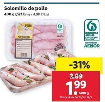 Lidl Solomillo de pollo 400g oferta