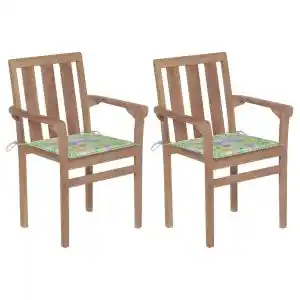 Brico Depôt Vidaxl sillas de jardín 2 uds madera teca con cojines estampado hojas oferta