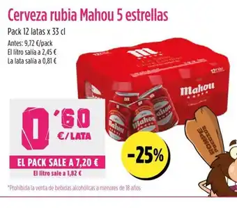 AhorraMas Cerveza rubia Mahou 5 estrellas oferta