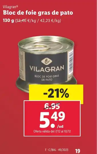 Lidl Vilagran® Bloc de foie gras de pato oferta