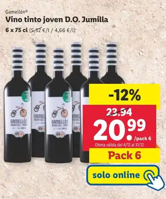 Lidl GAMELLÓN Vino tinto joven D.O. Jumilla oferta