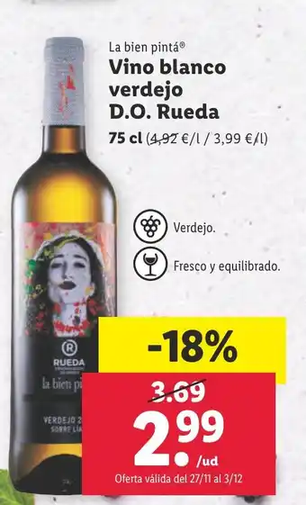 Lidl Vino blanco verdejo D.O. Rueda oferta