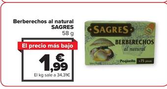Carrefour Berberechos al natural SAGRES oferta