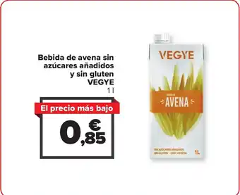 Carrefour Bebida de avena sin azúcares añadidos y sin gluten VEGYE oferta