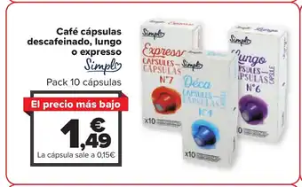 Carrefour Café cápsulas descafeinado, lungo o expresso oferta