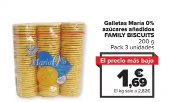 Carrefour Galletas María 0% azúcares añadidos FAMILY BISCUITS 200 g oferta