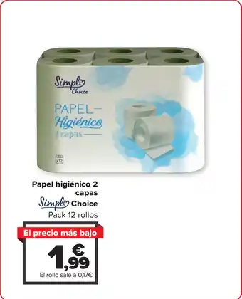 Carrefour Papel higiénico 2 capas Simply Choice oferta