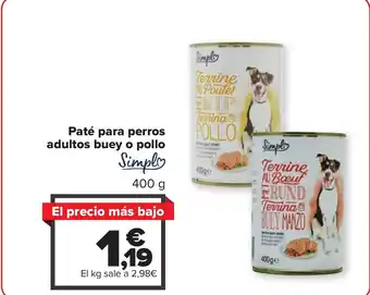 Carrefour Paté para perros adultos buey o pollo oferta