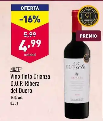 ALDI Nicte® Vino Tinto Crianza D.O.P. Ribera Del Duero 0,5l oferta
