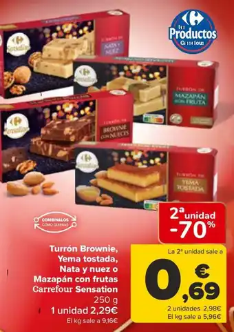 Carrefour Turrón Brownie, Yema tostada, Nata y nuez o Mazapán con frutas Carrefour Sensation oferta