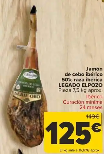 Carrefour Jamón de cebo ibérico 50% raza ibérica LEGADO ELPOZO oferta