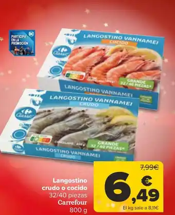 Carrefour Langostino crudo o cocido 32/40 piezas Carrefour 800 g oferta