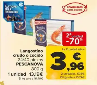 Carrefour Langostino crudo o cocido 24/40 piezas PESCANOVA oferta