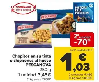 Carrefour Chopitos en su tinta o chipirones al huevo PESCANOVA oferta
