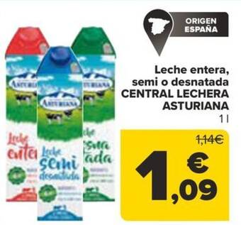 Carrefour Leche entera, semi o desnatada CENTRAL LECHERA ASTURIANA oferta