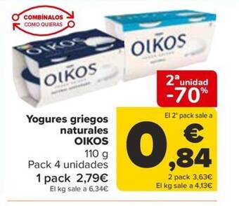 Carrefour Yogures griegos naturales OIKOS 110 g oferta