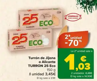 Carrefour Turrón de Jijona o Alicante TURRON 25 Eco 150 g oferta