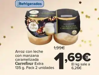 Carrefour Arroz con leche con manzana caramelizada Carrefour Extra 135 g. Pack 2 unidades oferta